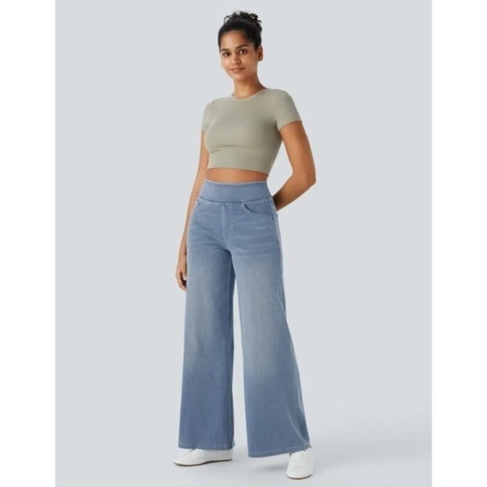 Halara High Waisted Pockets Baggy Wide Leg Washed Casual Jeans XL Regular
